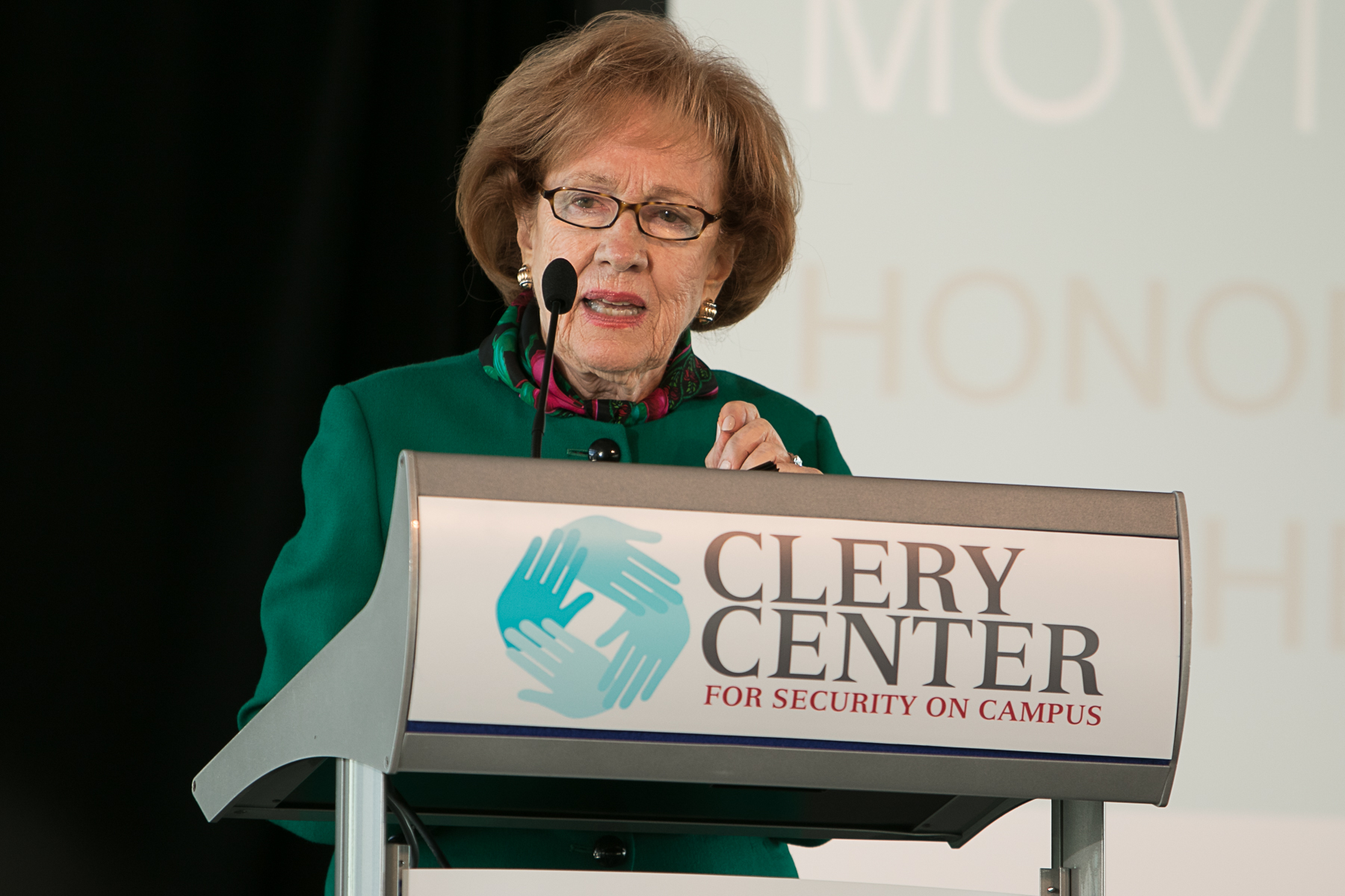 Connie Clery speaking at Clery Center's 25th anniversary campus safety conference.