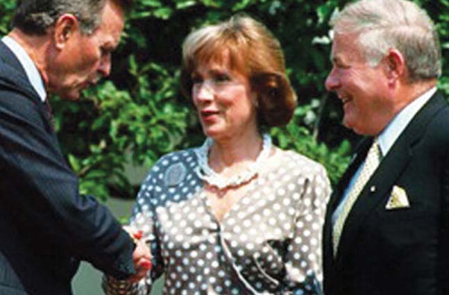 Connie and Howard Clery shaking hands with President George H.W. Bush